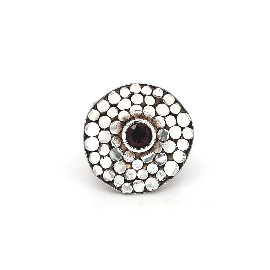 SILVER RING - BLACK RHODIUM - WITH NATURAL GARNET STONE - kosznikjewellery