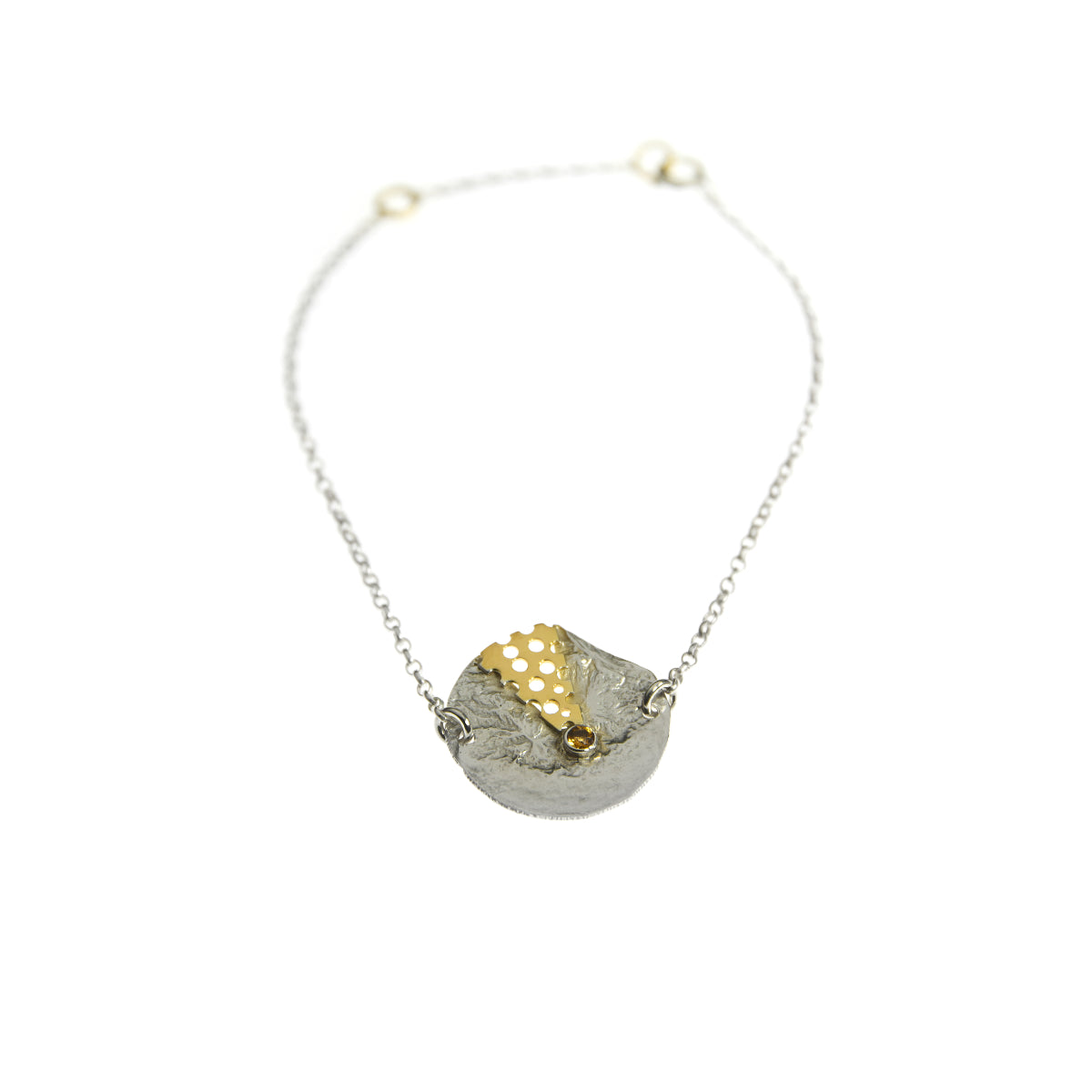 SILVER DISK BRACELET - GOLD PLATED - WITH NATURAL CITRINE STONE - kosznikjewellery