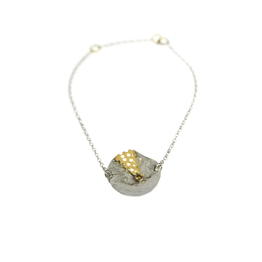 SILVER DISK BRACELET - GOLD PLATED - WITH NATURAL CITRINE STONE - kosznikjewellery
