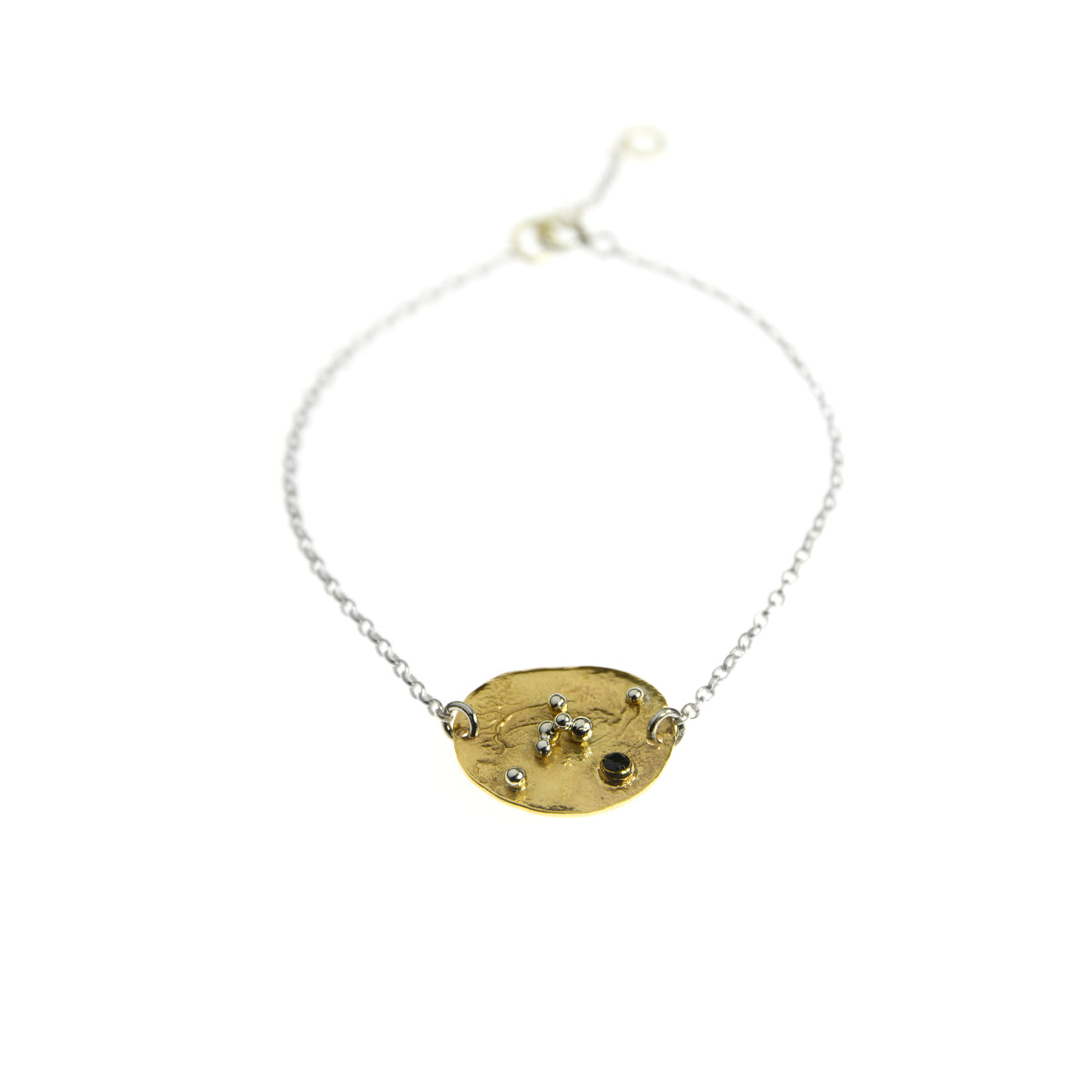 SILVER DISK GOLD PLATED ONYX BRACELET - kosznikjewellery