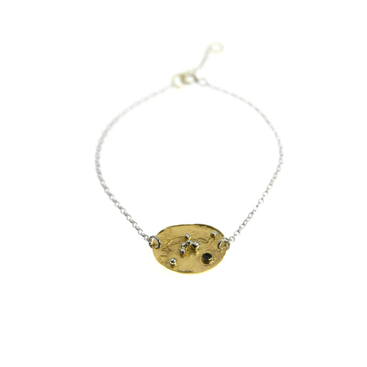 SILVER DISK GOLD PLATED ONYX BRACELET - kosznikjewellery