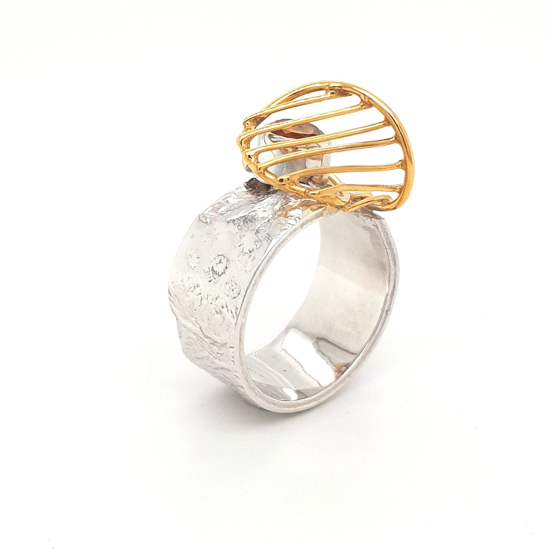 SILVER RING - GOLD PLATED - WITH NATURAL CITRINE STONE - kosznikjewellery