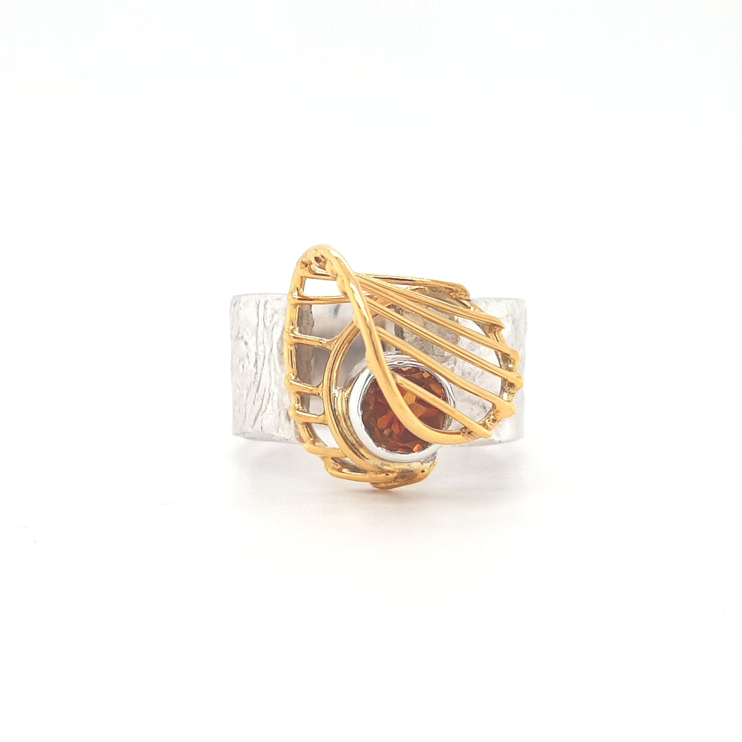 SILVER RING - GOLD PLATED - WITH NATURAL CITRINE STONE - kosznikjewellery