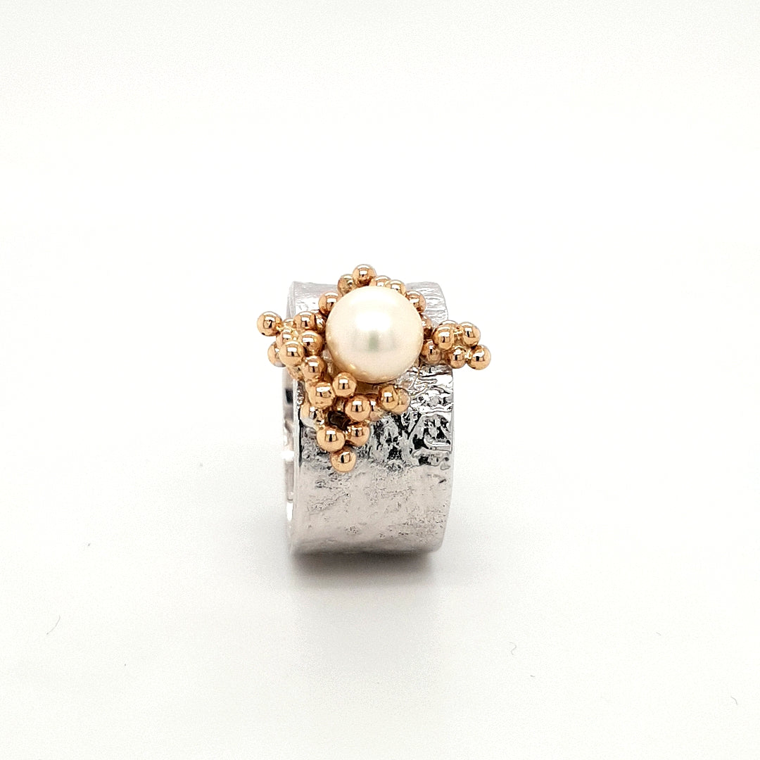 SILVER RING - 9ct. GOLD - WITH NATURAL PEARL STONE - kosznikjewellery