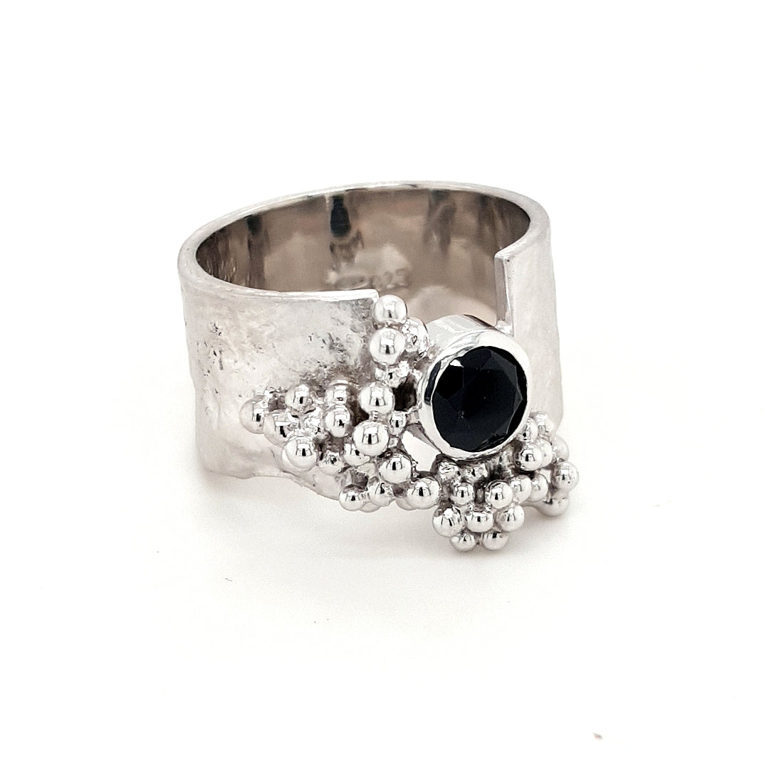 SILVER MATT FINISH BLACK ONYX RING - kosznikjewellery