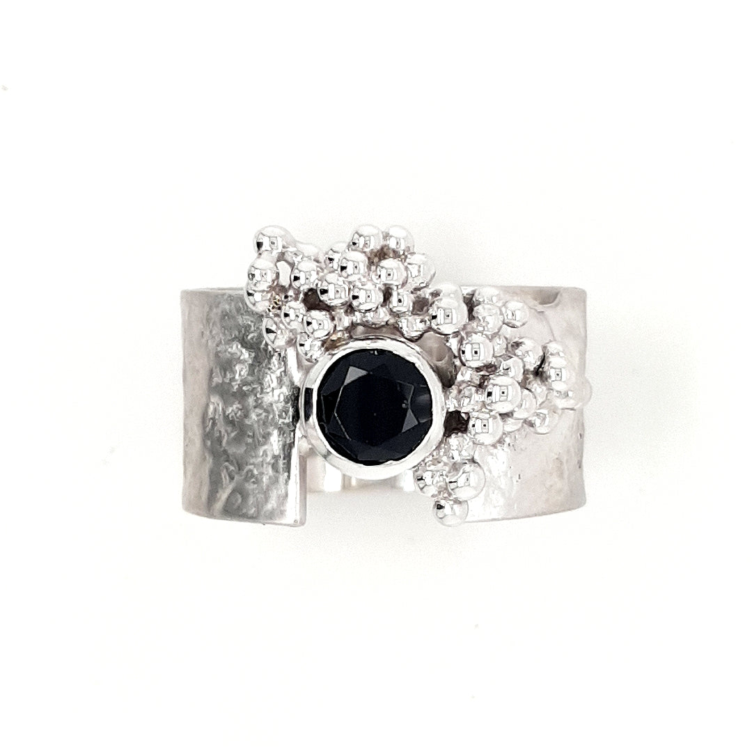 SILVER MATT FINISH BLACK ONYX RING - kosznikjewellery