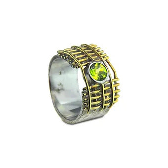 SILVER RING - GOLD PLATED - WITH NATURAL PERIDOT STONE - kosznikjewellery